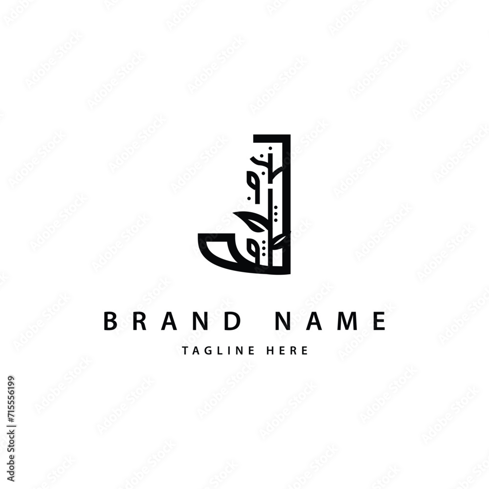 Letter j monogram logo with natural leaf theme design