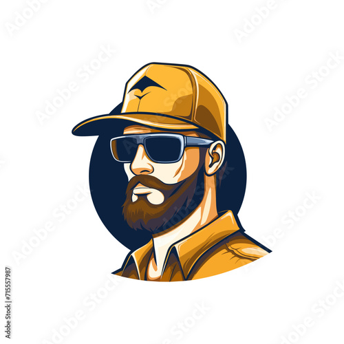 Contractor construction builder worker wearing a hard hat and sunglasses logo design illustration
