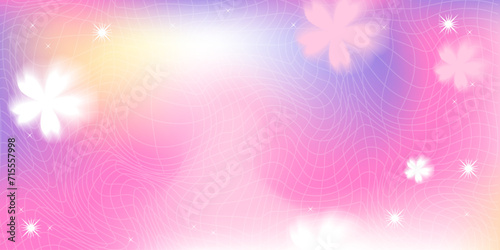 y2k pink neon kawaii background. Pink purple colors. Soft pastel girly graphic illustration with sakura flowers. Can be used as wallpaper.