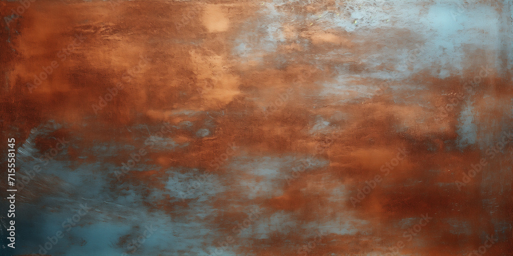    A rusted wall with blue and brown paint. Coppers aged elegance a stained metal texture for textured backgrounds  
 