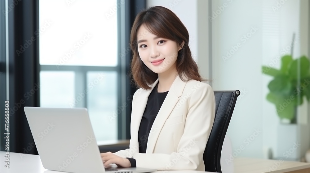 portrait of beautiful cheerful business woman smiling while working with laptop, computer. portrait of beautiful cheerful business woman smiling while working with laptop, computer.