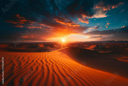The sunset on the desert.