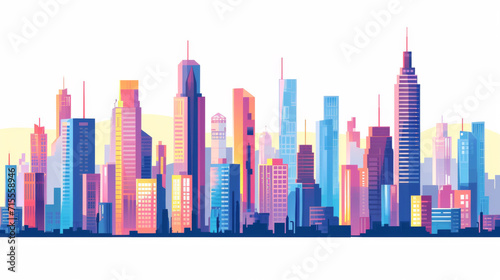 Colorful city skyscrapers in illustration style.