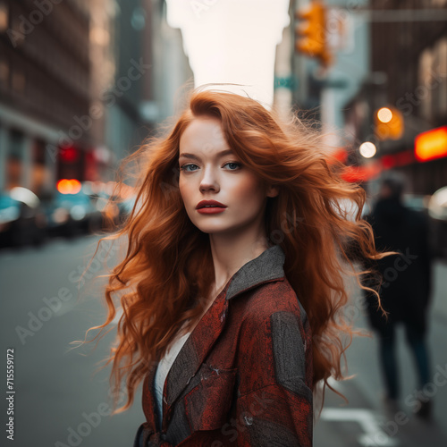 Mulher ruiva posando na cidade de New York © vitor