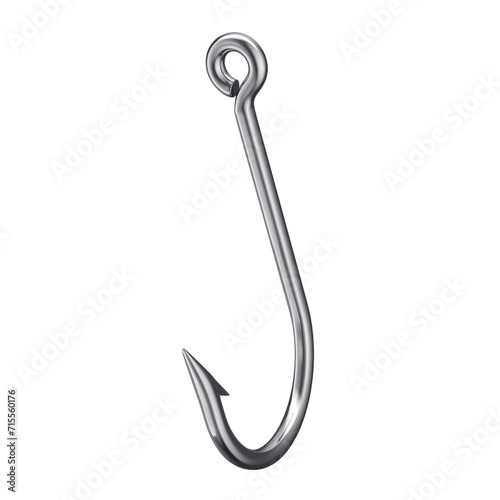 3D Chrome Fishing Hook with Transparent Background