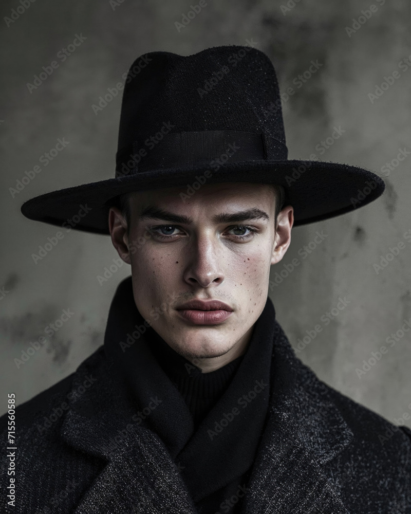 Stylish man in a classic fedora and wool coat. Generative AI image Stylish man in a classic fedora and wool coat. Generative AI image