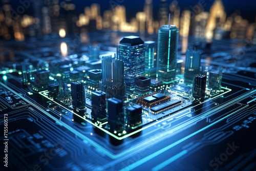 Fotografija Smart city illustration built on the power of computer chips.