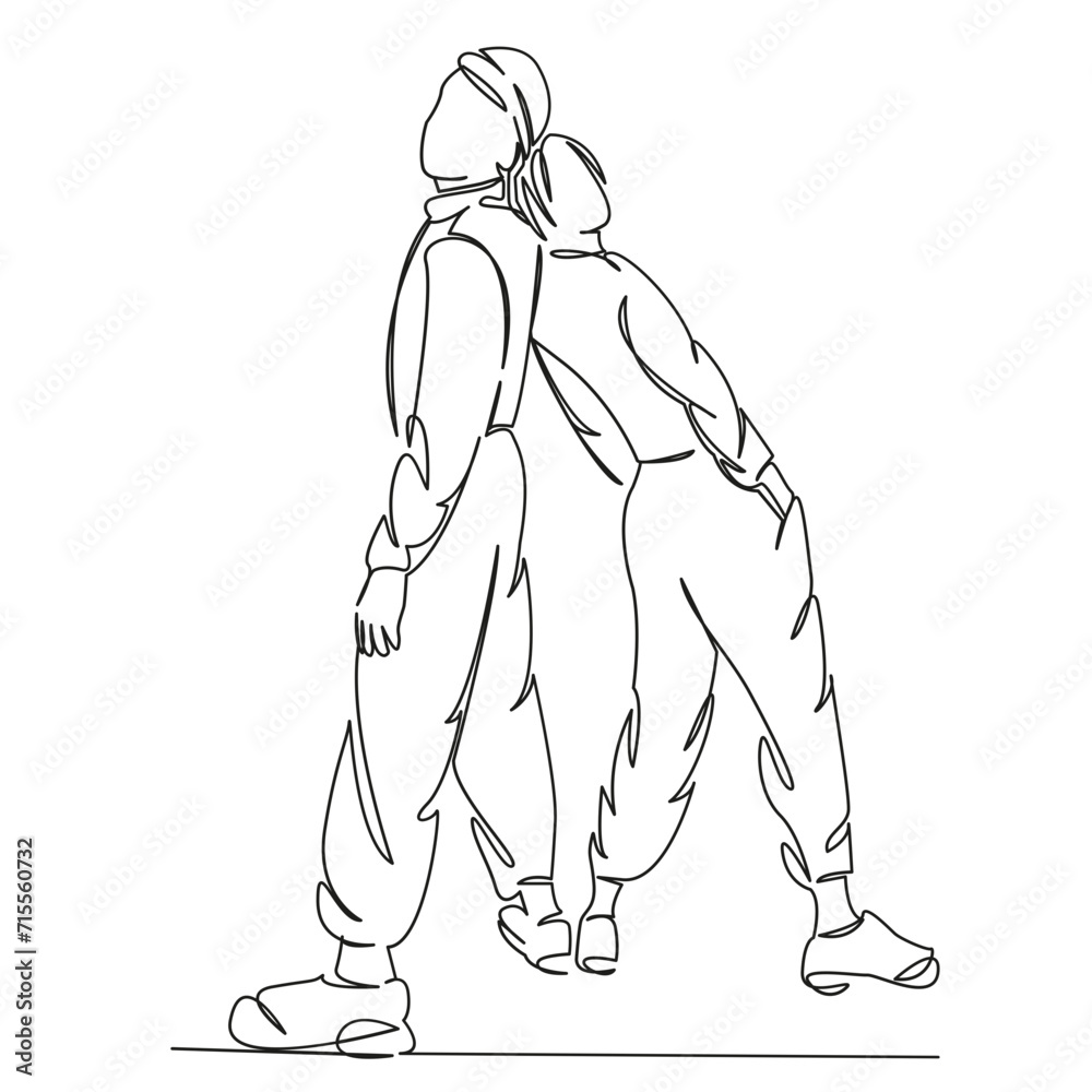 a girl and a young man stand with their backs to each other a girl and a young man stand with their backs to each other
