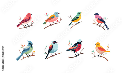 Colorful birds set isolated vector style on isolated background illustration