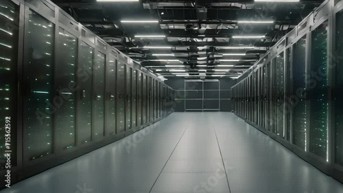 An innovative data center with cloud servers that ensures the operation of the software of a large business center. Generative AI photo
