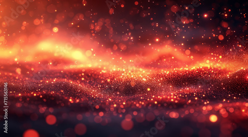 Vibrant red and orange sparkling bokeh effect over a wavy textured abstract surface, AI generated. © Rajesh