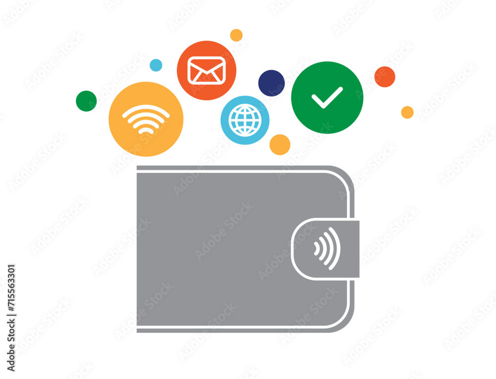 Illustration of the smart wallet with the payment icons Illustration of the smart wallet with the payment icons