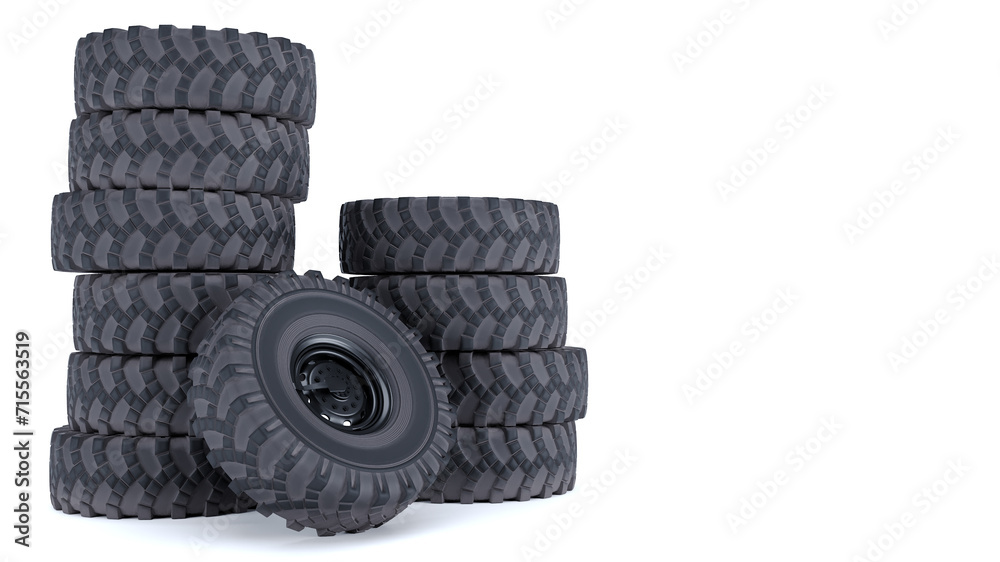 set of big truck wheels . New truck wheels. unused car tires with rims isolated on white background