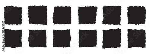 Jagged torn paper set. Black shape ripper and strip. Texture grunge element collection. Vector illustration