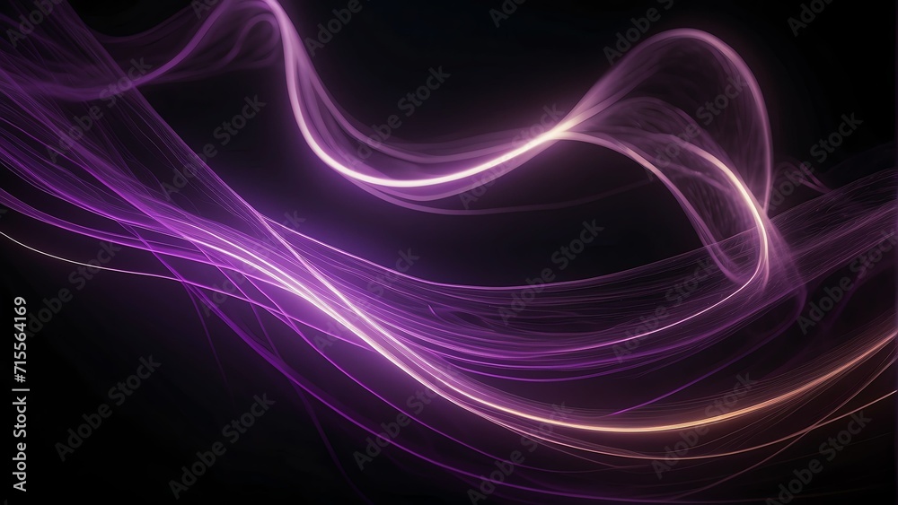 Purple neon curved wave of light with curls and swirls made with smooth illuminated bright glowing lines, motion light effec from Generative AI