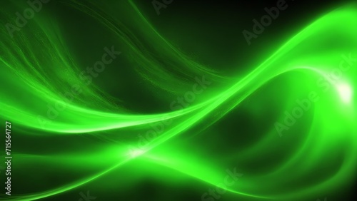 Dark green energy waves from particles glowing bright magical abstract background from Generative AI