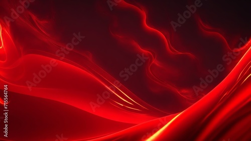 Dark fiery red colored energy neon waves from particles glowing bright magical abstract background from Generative AI