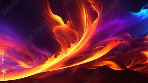 Dark fiery colorful energy waves from particles glowing bright magical abstract background from Generative AI