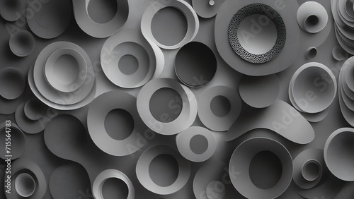 Dark gray gradient abstract background of paper circles in different size from Generative AI