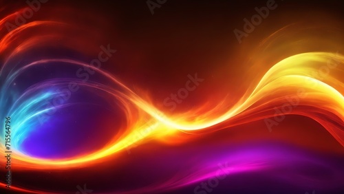 Dark fiery rainbow colored energy waves from particles glowing bright magical abstract background from Generative AI