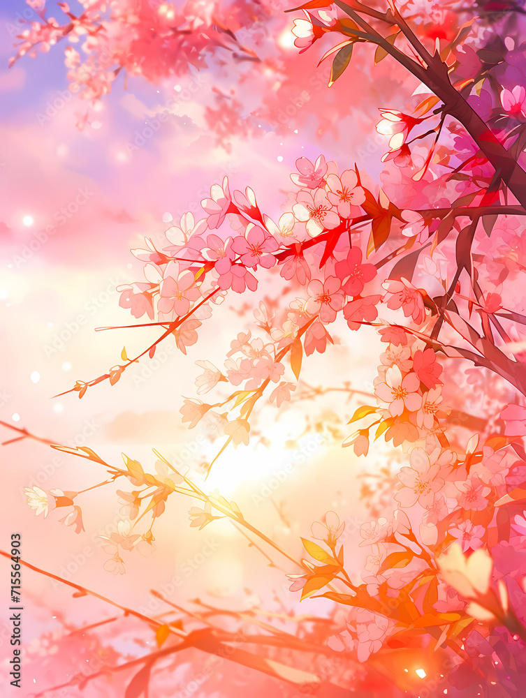 夕焼けに映える満開の桜-1