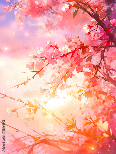 夕焼けに映える満開の桜-1