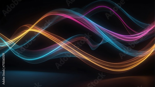 Colorful neon curved wave of light with curls and swirls made with smooth illuminated bright glowing lines, motion light eff from Generative AI
