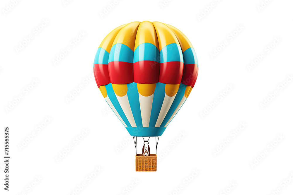 Fototapeta premium One colorful balloon front view A hot air balloon in flight with people inside. isolated on a Transparent background. Generative AI