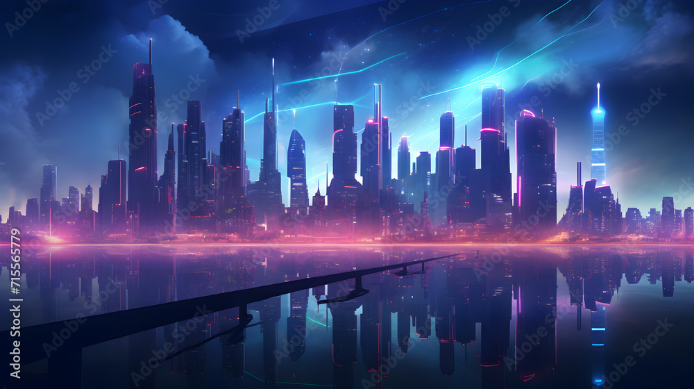 modern futuristic night cit,,
Background design of galactic neon lights