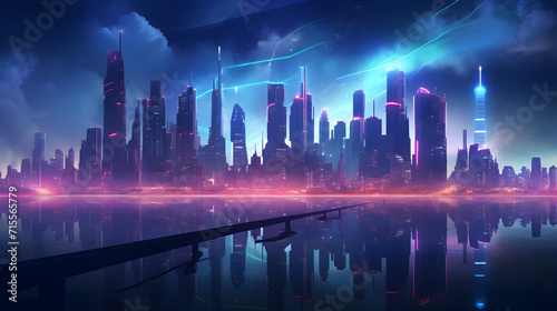 modern futuristic night cit,, Background design of galactic neon lights