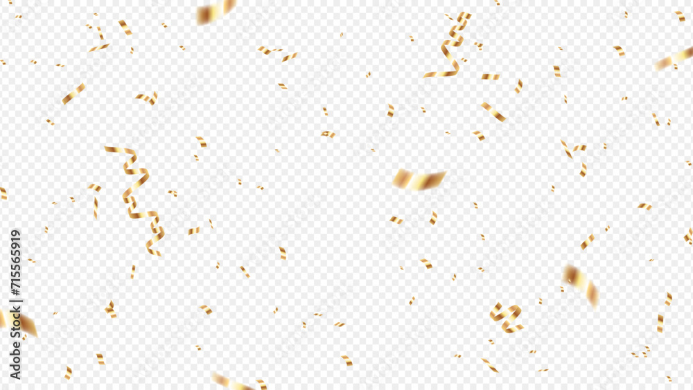 Confetti and gold ribbon isolated on transparent background - obrazy, fototapety, plakaty 