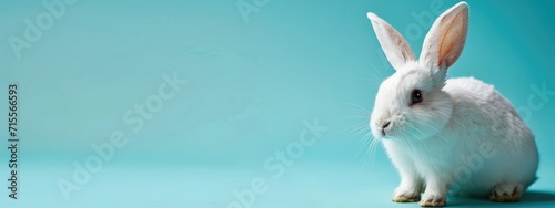 Majestic White Rabbit Poised Elegantly Against a Serene Turquoise Backdrop