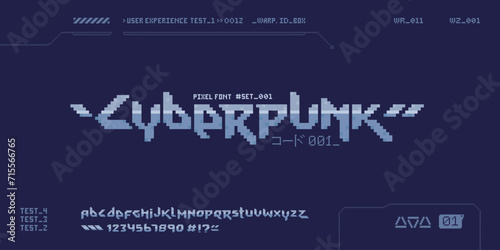 Pixel Cyberpunk - retro font in 80s 90s style. Vintage pixel Sci-Fi font type and Alphabet . Vector futuristic digital typography and in 8-Bit. Iron effect chrome letters in retro video game style