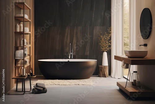 fashionable stylish trendy bathroom in dark colors comfortable and cozy decor modern interior