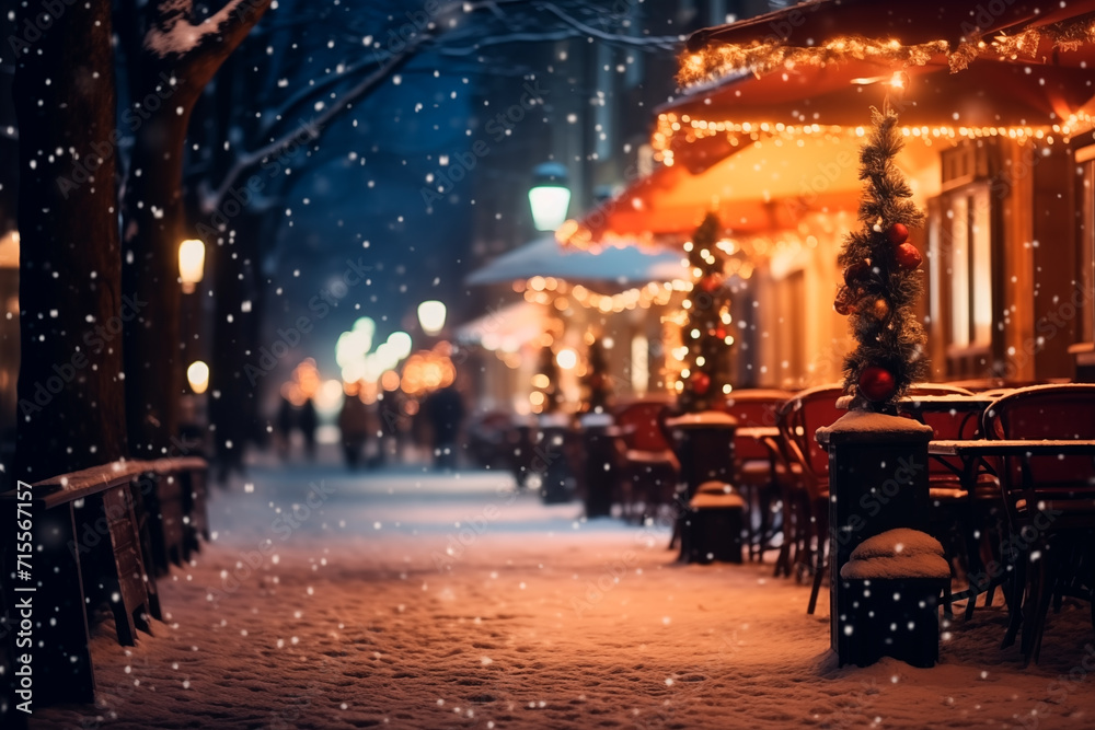 winter snow on the street at night
