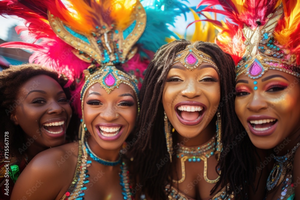 Black Brazilian women in carnival costume on parade. Black Brazilian women in carnival costume on parade.