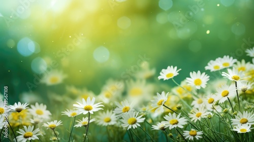 A soft focus grassy meadow of daisies with copy space