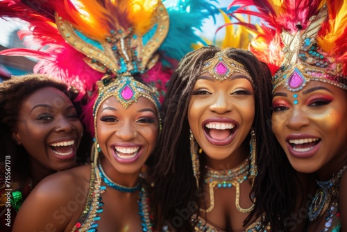 Black Brazilian women in carnival costume on parade.