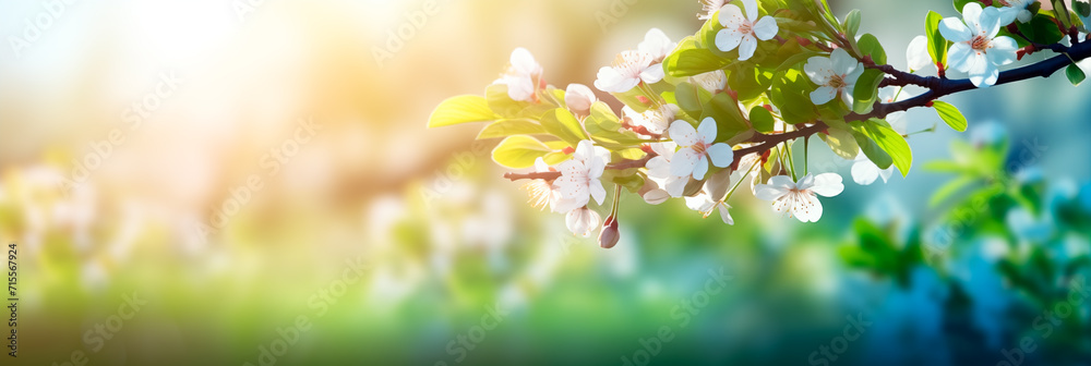 in spring beautiful cherry tree branch with flowers outside