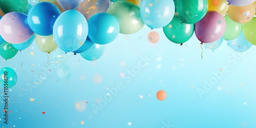 Colorful balloons on a blue background with spacing for text
