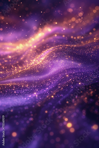 A composition capturing the mesmerizing dance of a radiant purple wave adorned with golden sparkles.