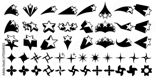 futuristic elements for design.  Star shapes, symbol and y2k.  t-shirt designs