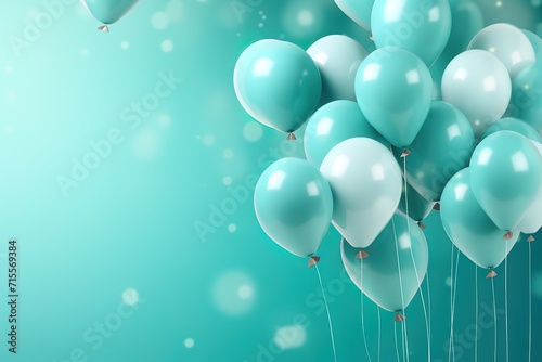 turquoise green balloons on a turquoise green background, with space for text