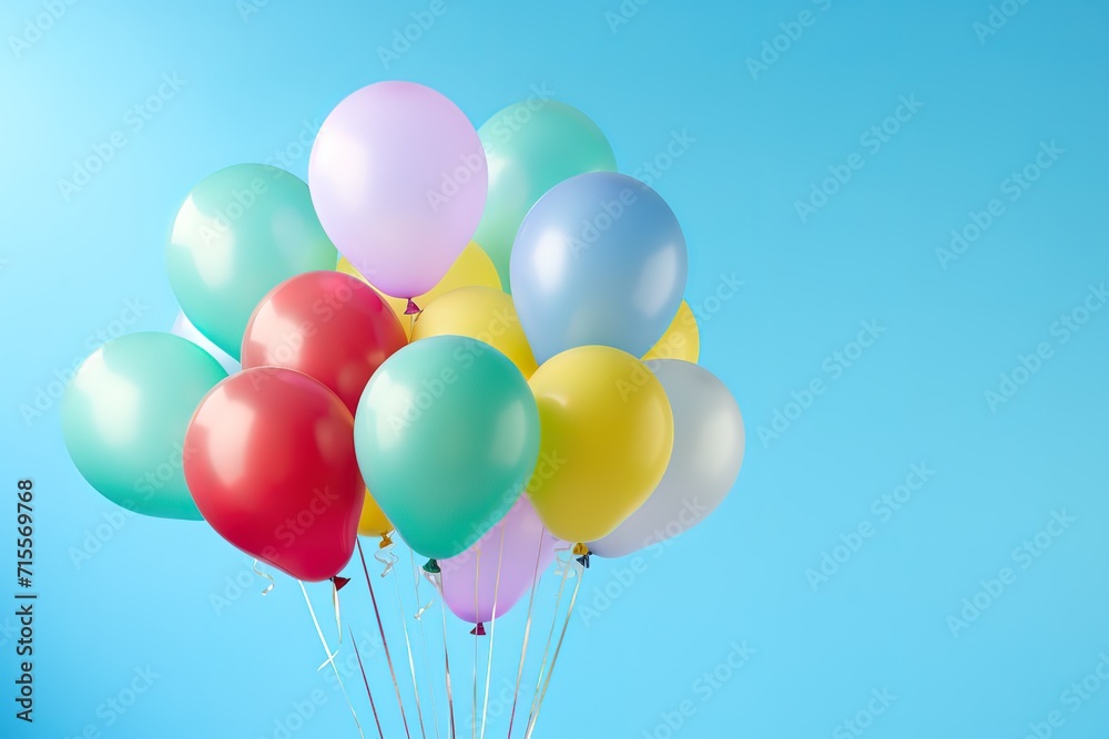 colorful balloons on a blue background, with space for text colorful balloons on a blue background, with space for text