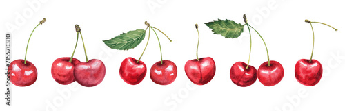 Watercolor cherry hand drawn illustration isolated.