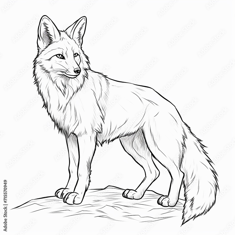 Obraz premium Beautiful drawing line art fox illustration white background