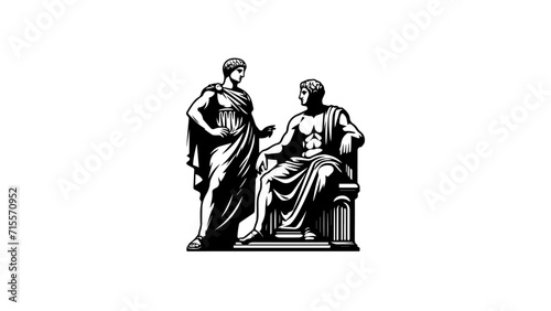 black and white simple illustration of two roman emperors discussing. Roman Empire simple illustration no fill