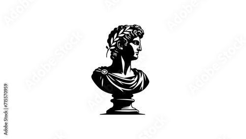 greek statue of an emperor with an olive wreath on his head. Illustration of a roman emperor with a wreath. Roman emperor bust. Black and white illustration of a roman bust no fill. greek bust 