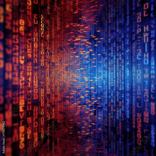 Wallpaper Mural Futuristic data techno binary code neon glowing background. Digital artwork. Reflections and ceiling. Virtual matrix 3D background, representation for business Torontodigital.ca