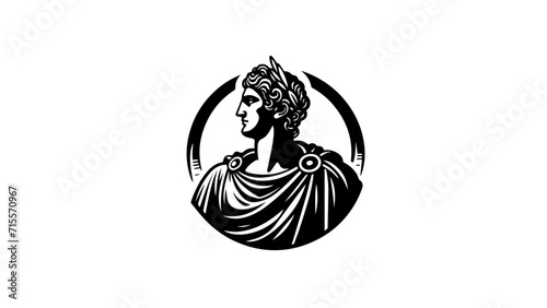 greek statue of an emperor with an olive wreath on his head. Illustration of a roman emperor with a wreath. Roman emperor bust. Black and white illustration of a roman bust no fill. greek bust 